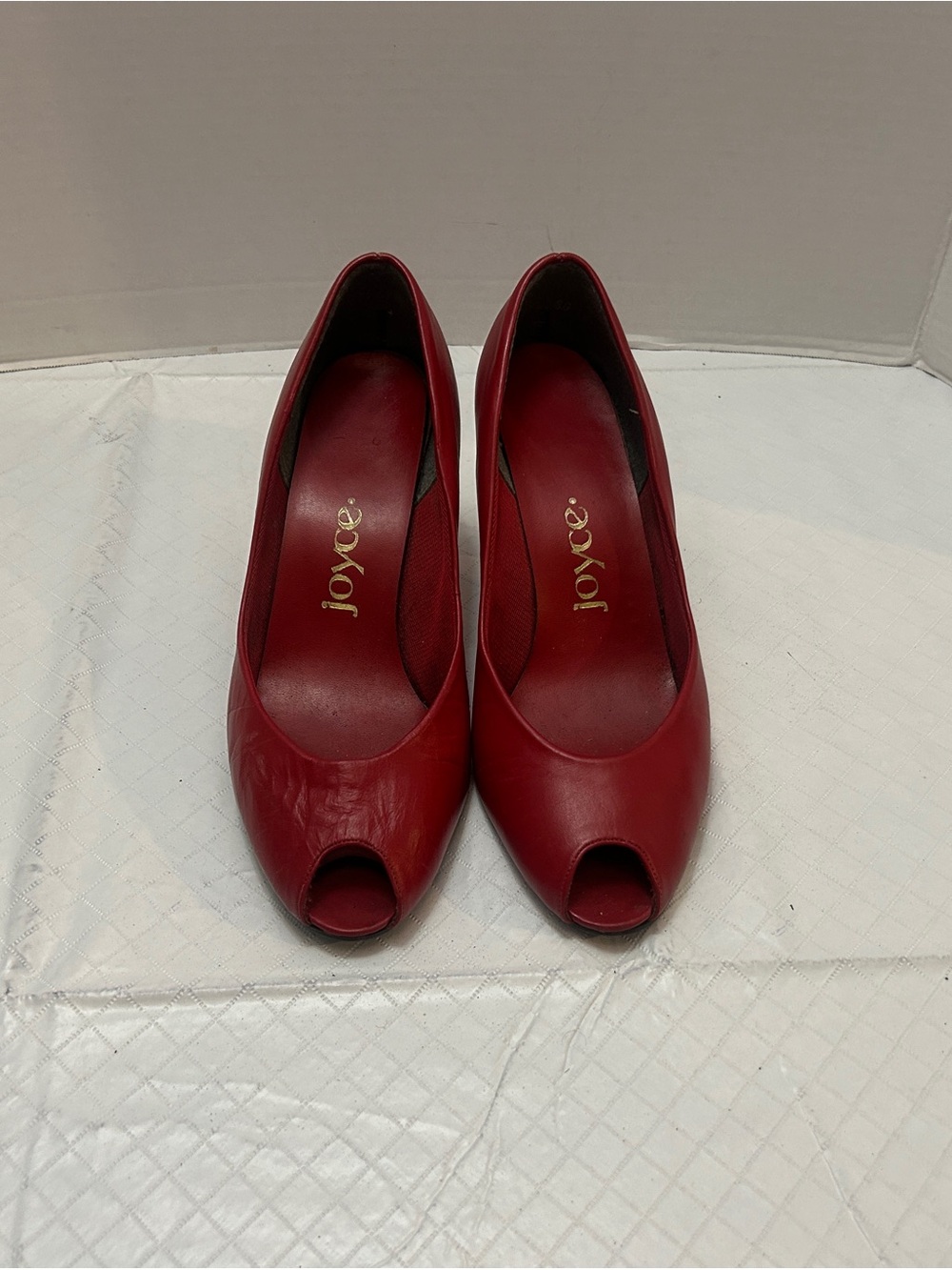 Joyce‎ Red Peep Toe Heels Leather Upper Cushioned Insole Size 6